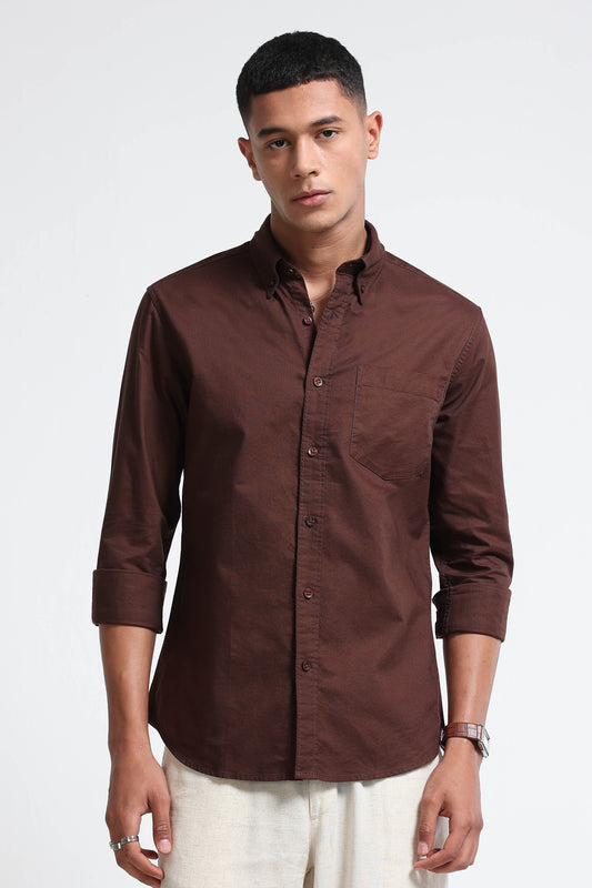 Cotton Oxford Solid Shirt Brown