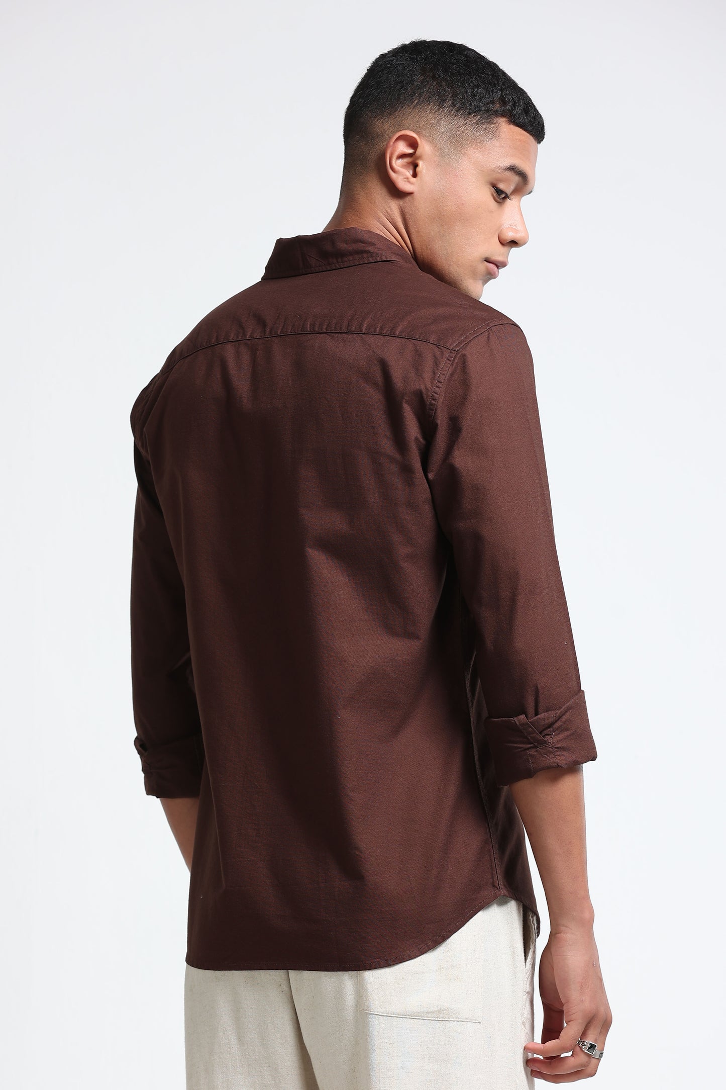 Cotton Oxford Solid Shirt Brown