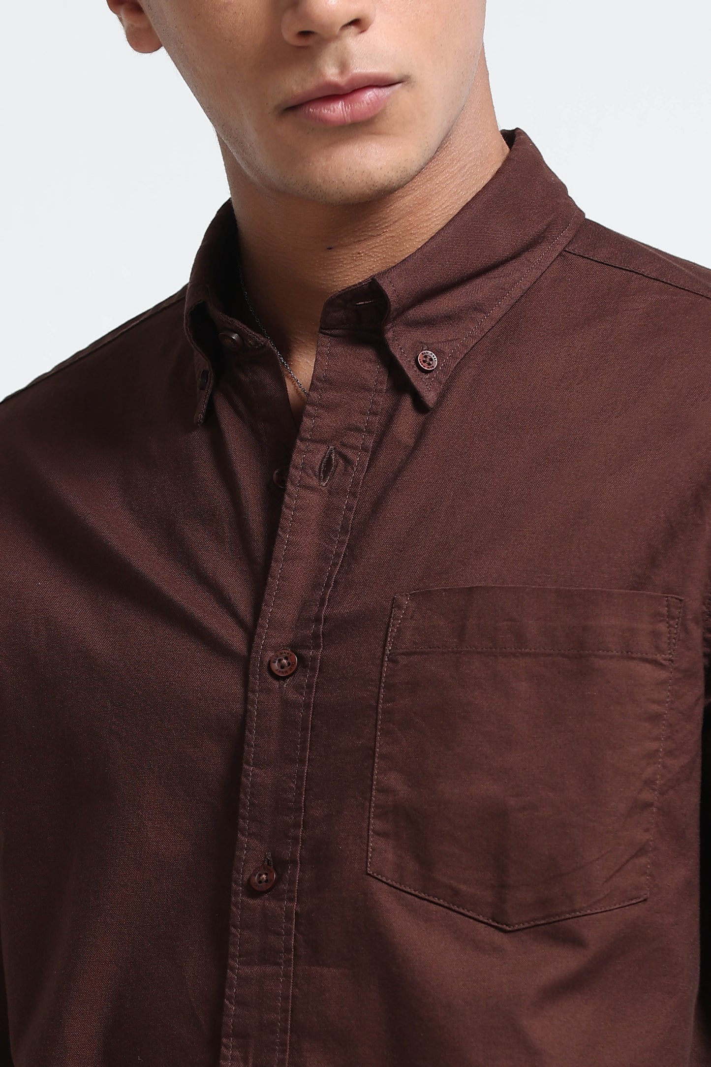 Cotton Oxford Solid Shirt Brown