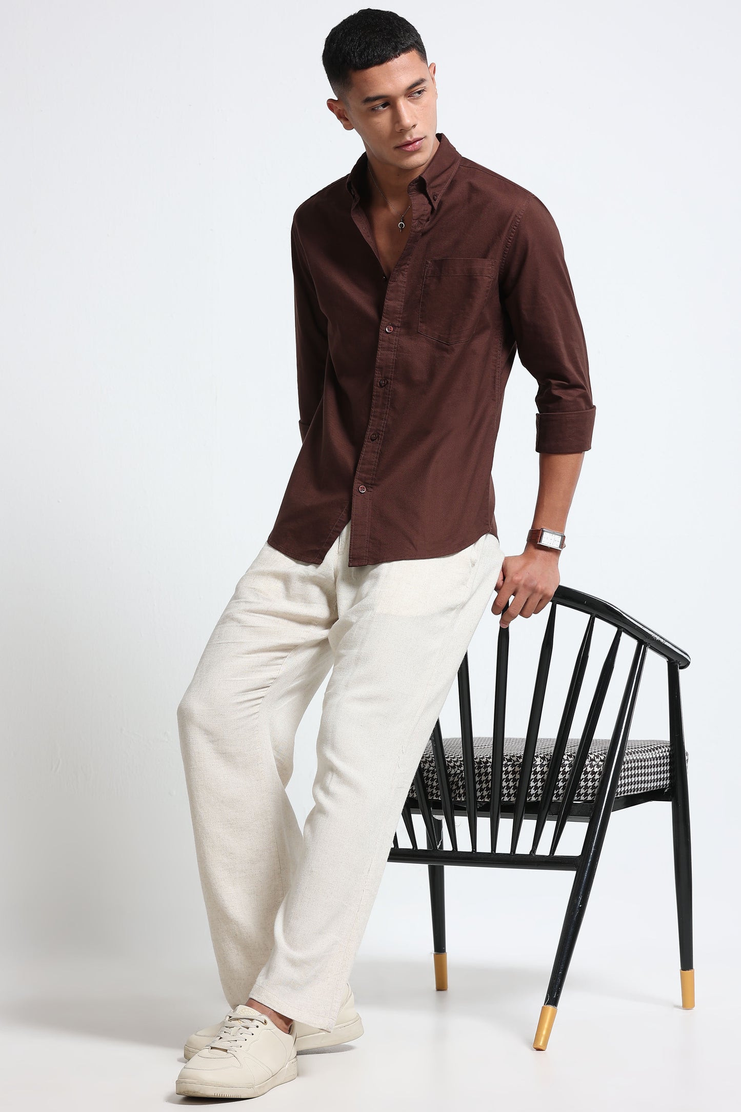 Cotton Oxford Solid Shirt Brown
