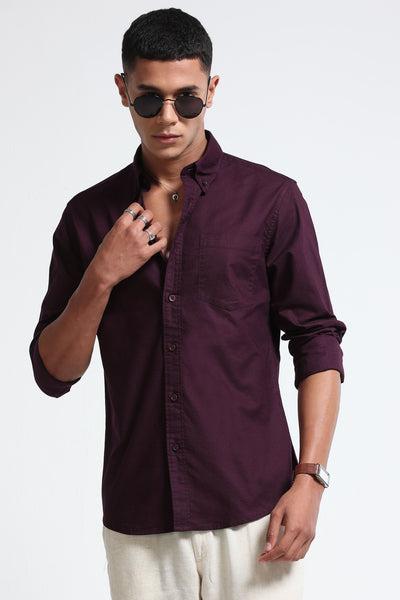 Burgundy Cotton Oxford Shirt - Slim Fit