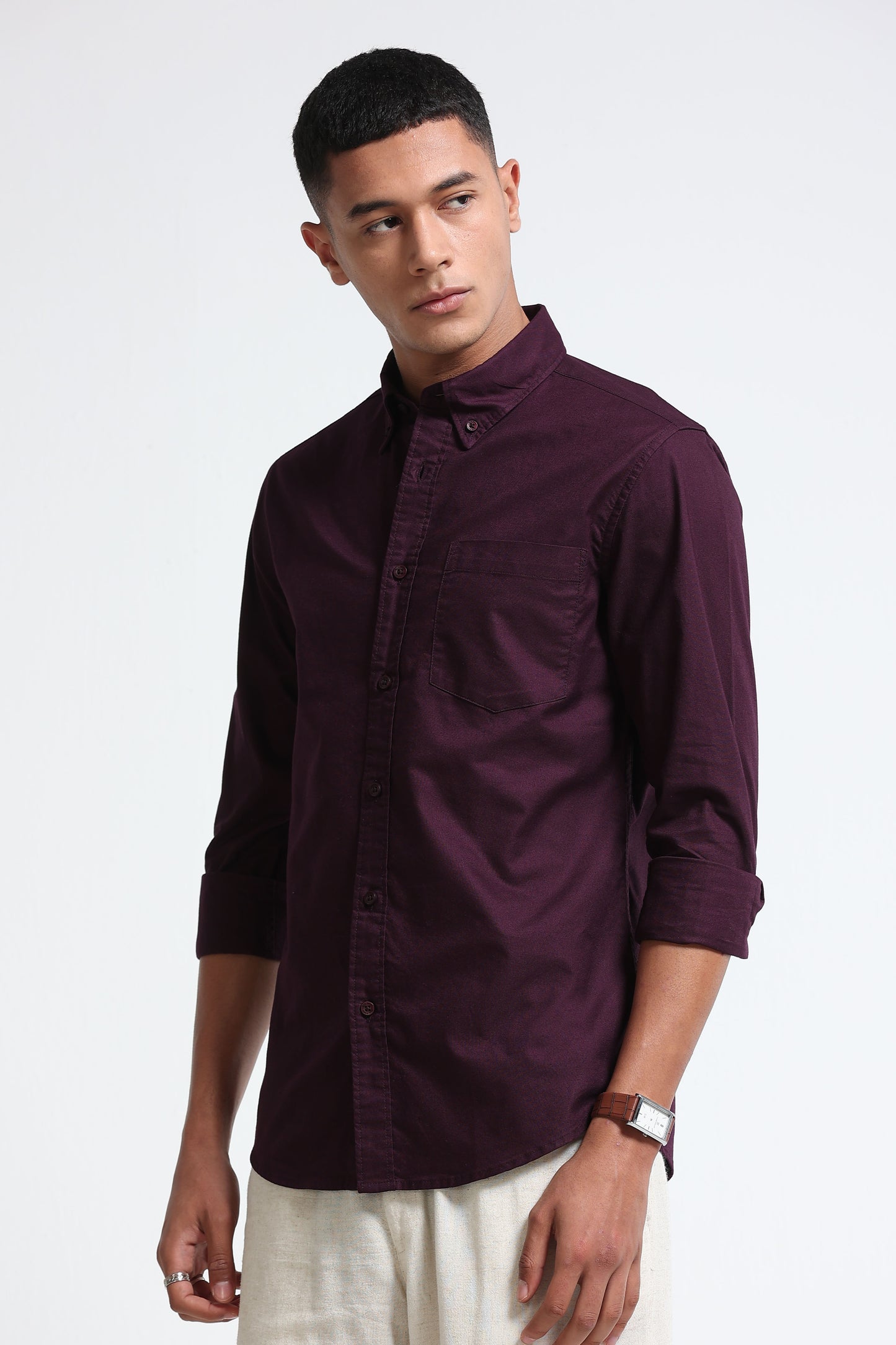 Cotton Oxford Solid Shirt Burgundy
