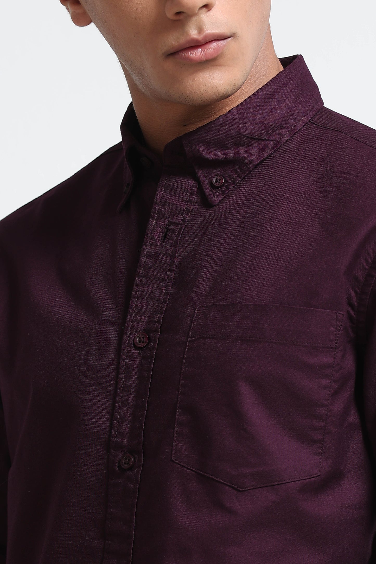 Cotton Oxford Solid Shirt Burgundy
