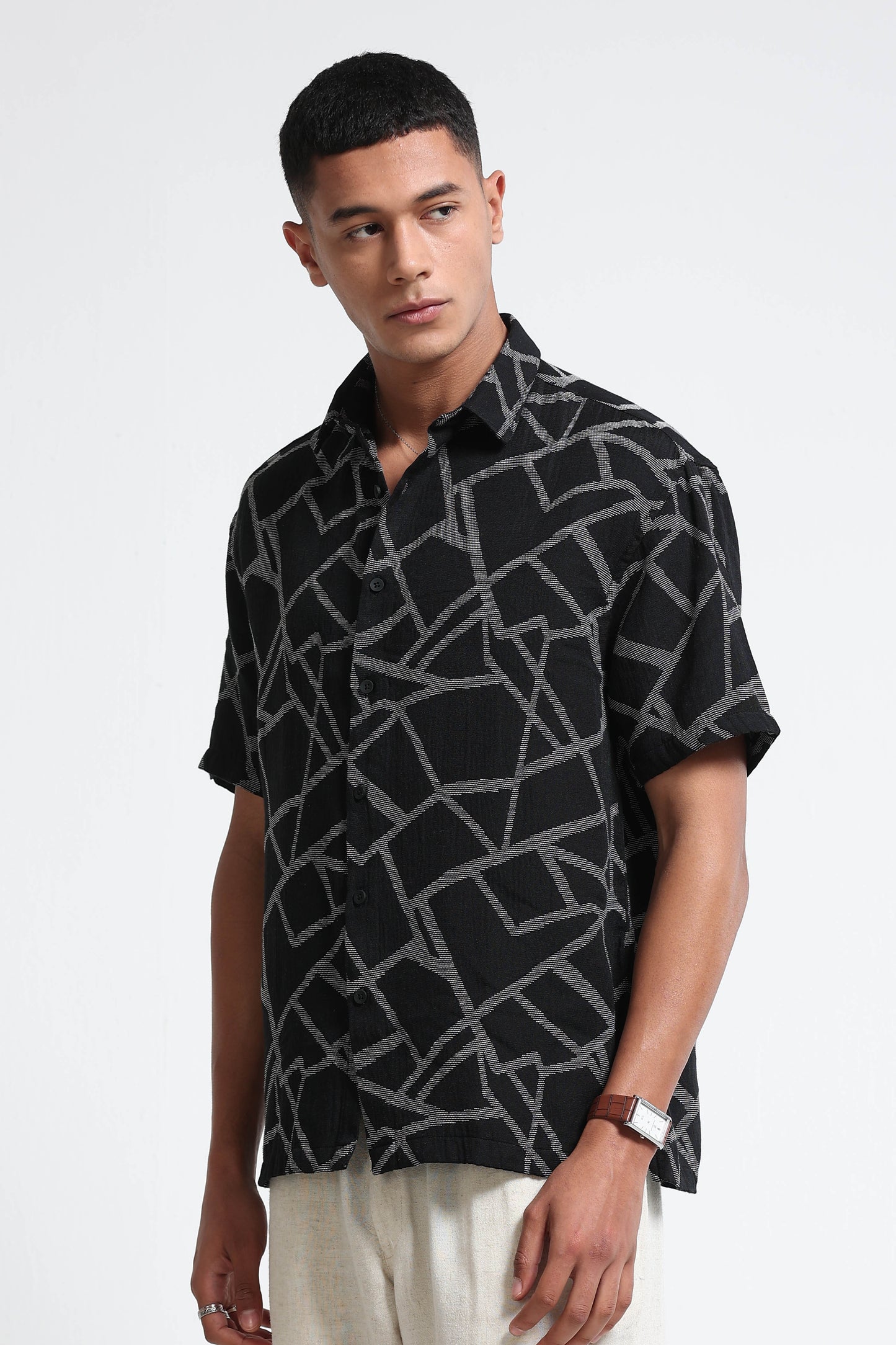 Off-White Black Jacquard Boxy Fit Shirt