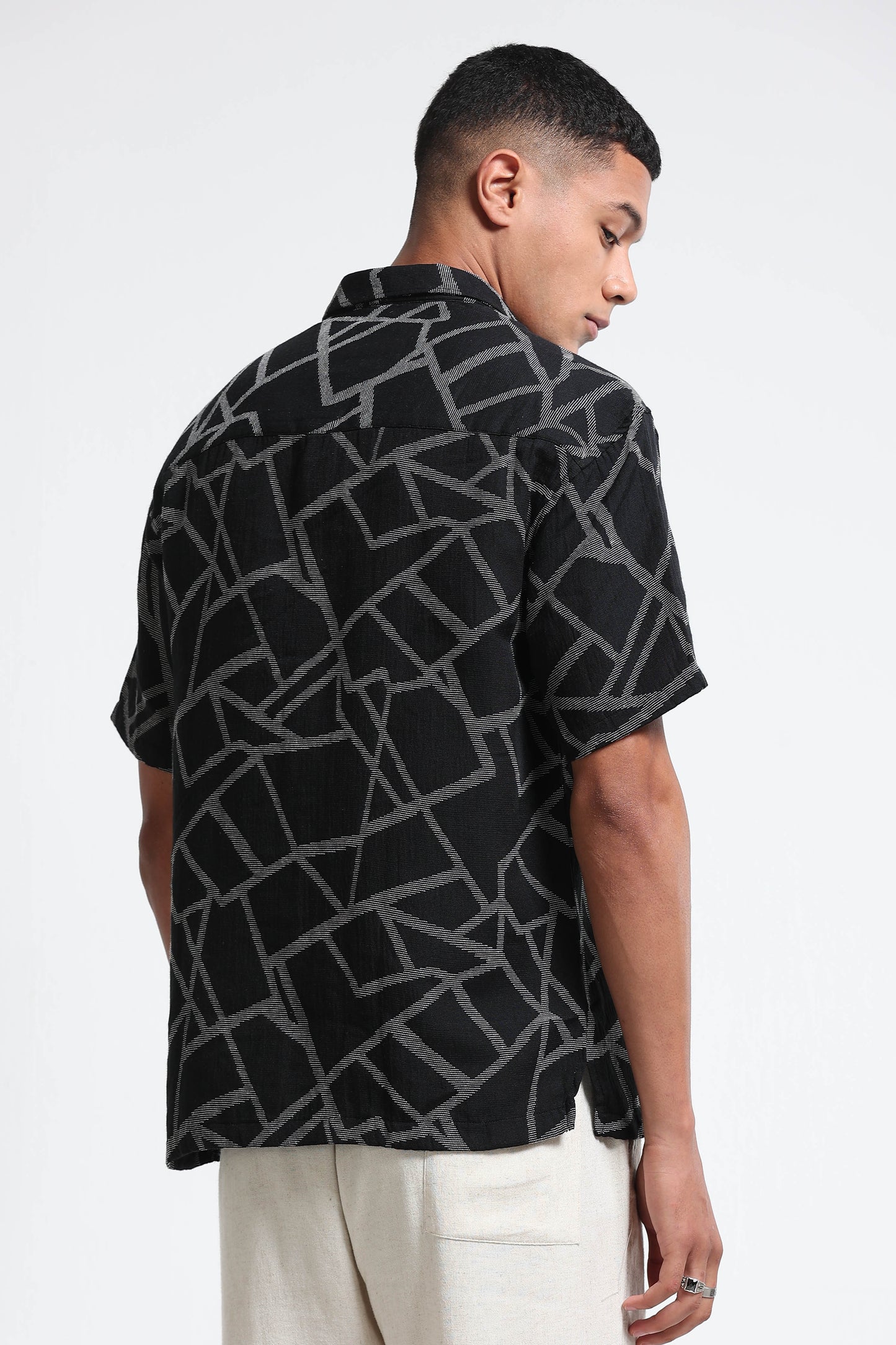 Off-White Black Jacquard Boxy Fit Shirt