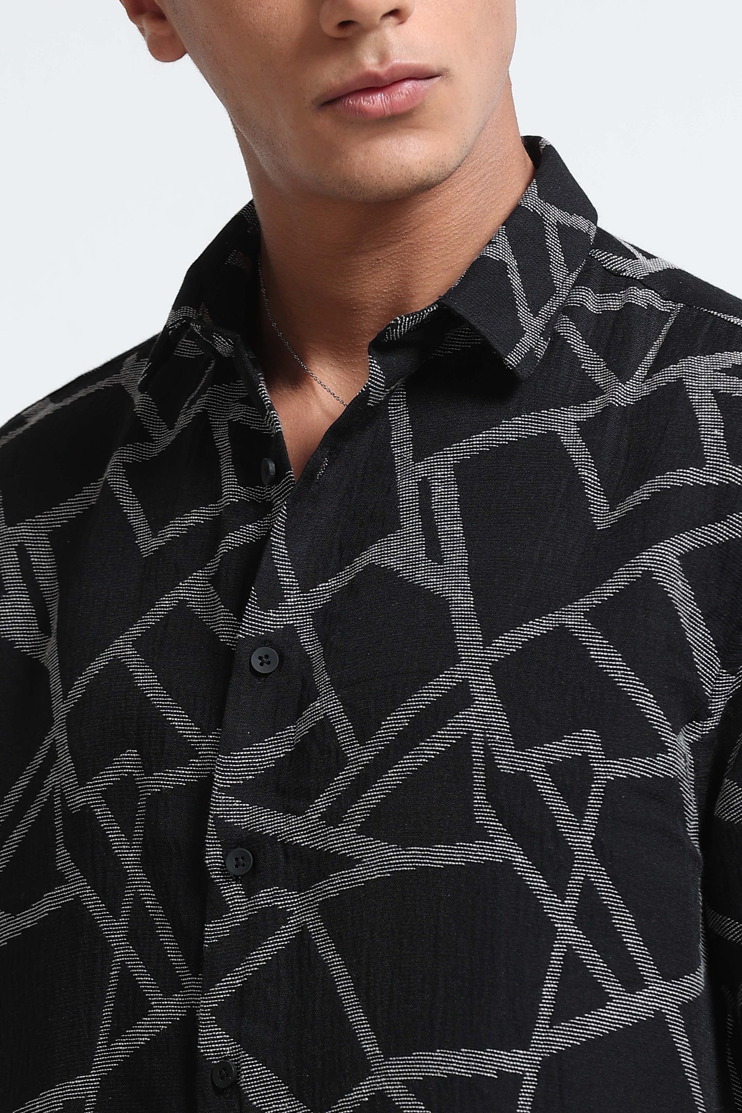 Off-White Black Jacquard Boxy Fit Shirt