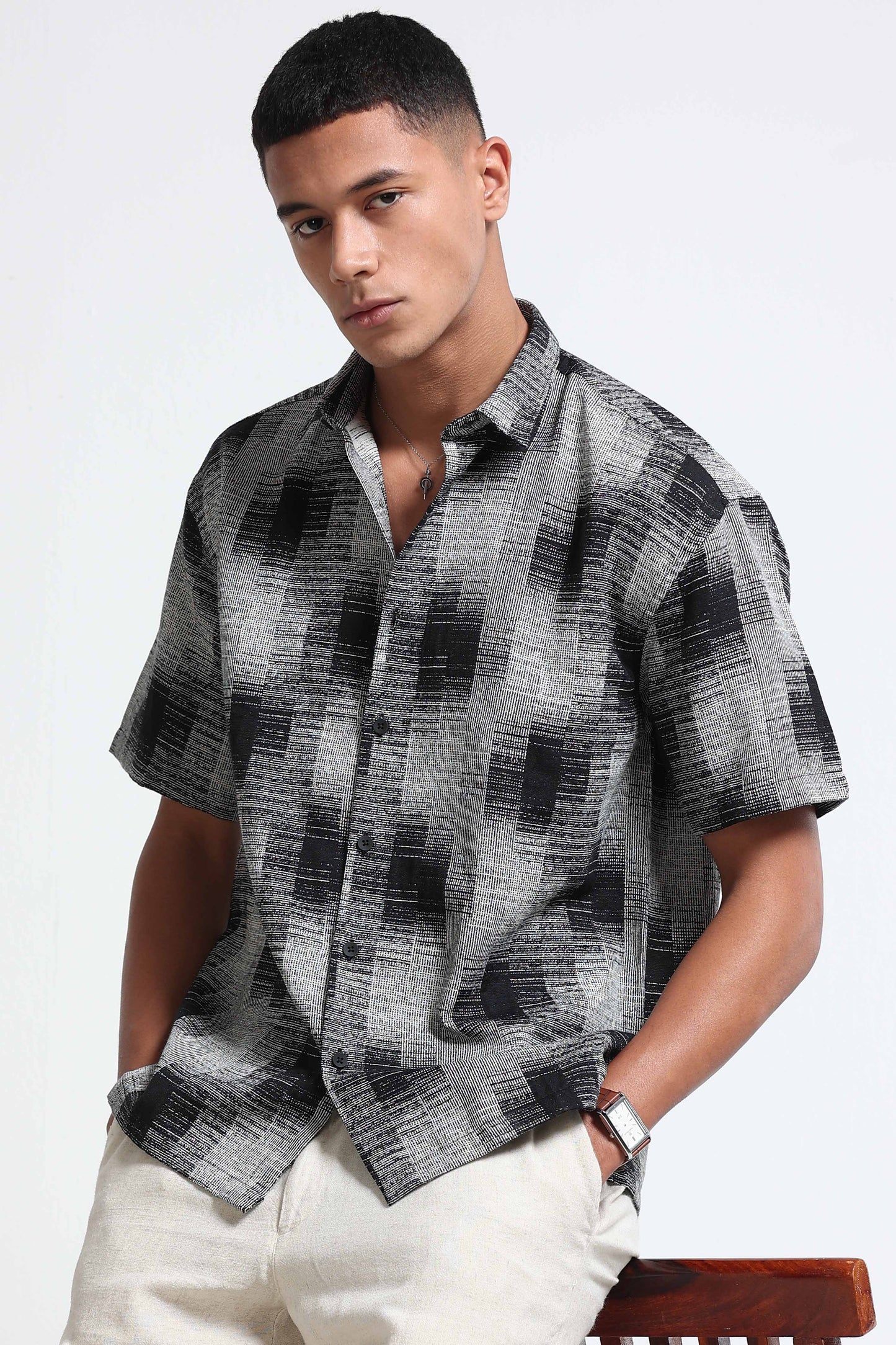 White Jacquard Boxy Fit Shirt