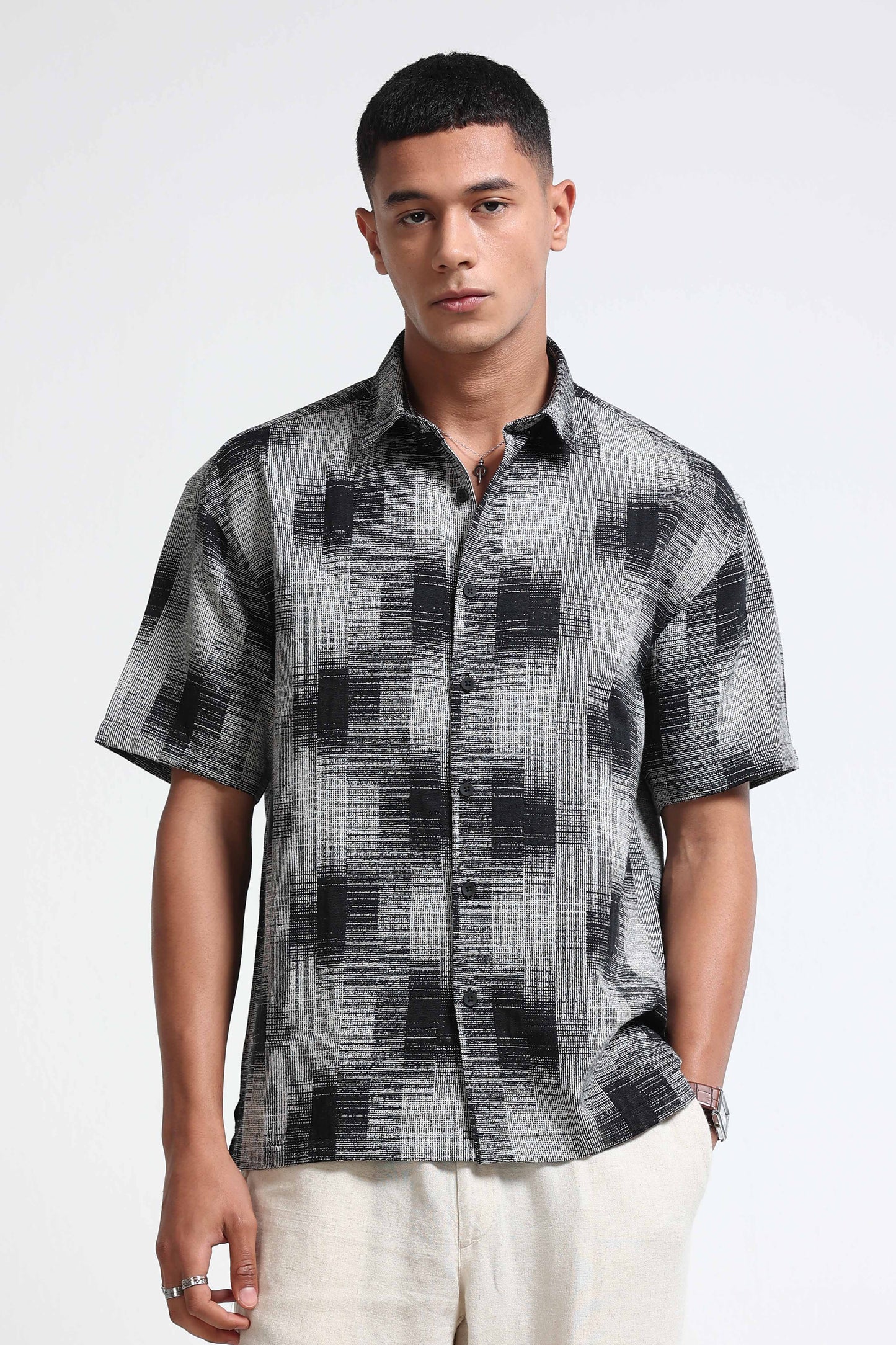 White Jacquard Boxy Fit Shirt