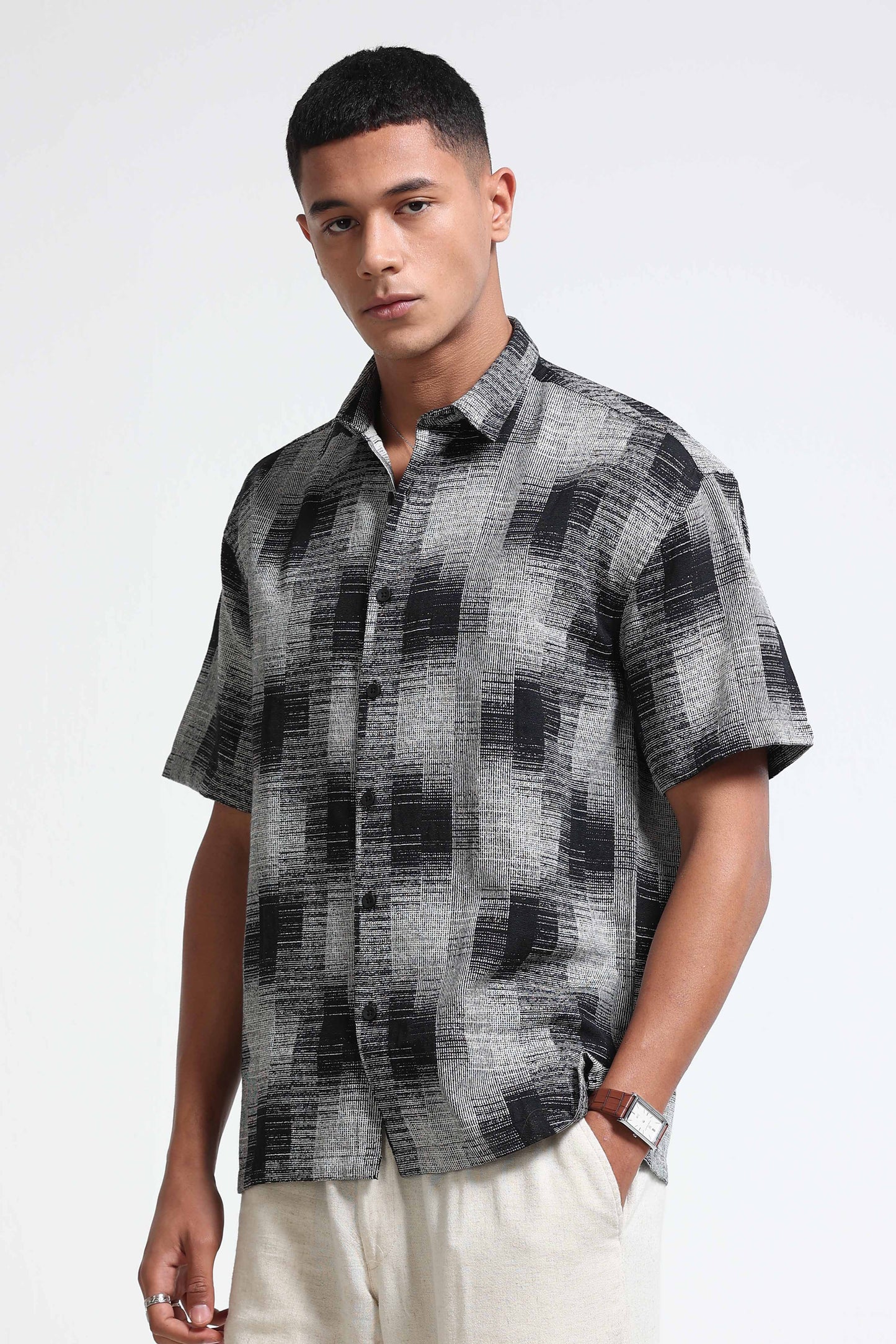 White Jacquard Boxy Fit Shirt