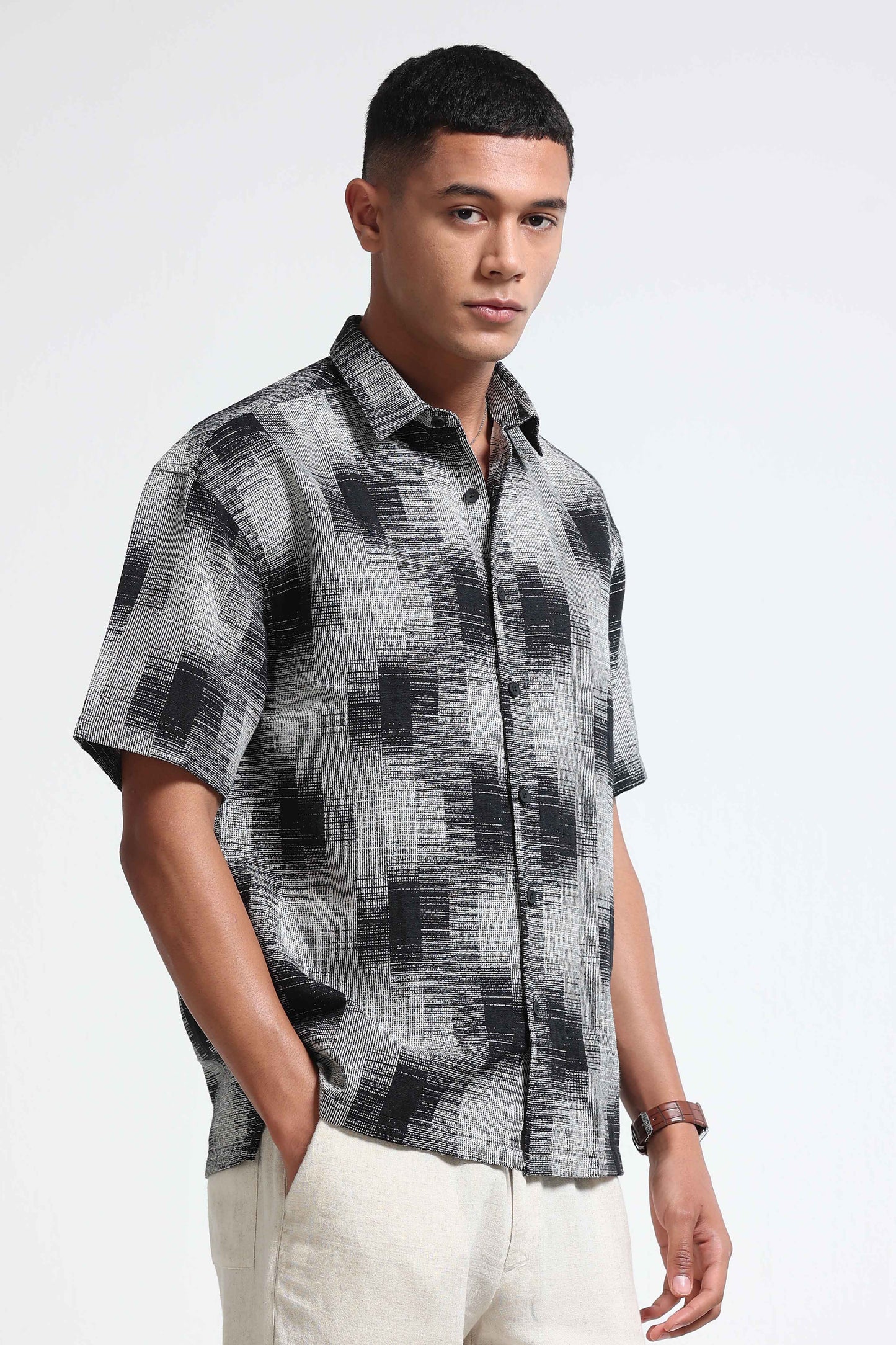 White Jacquard Boxy Fit Shirt