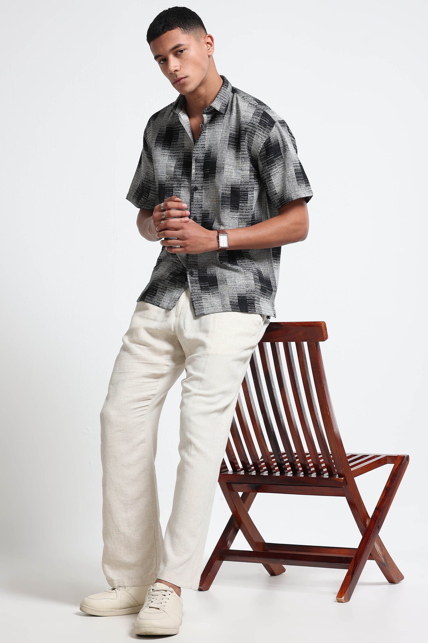 White Jacquard Boxy Fit Shirt