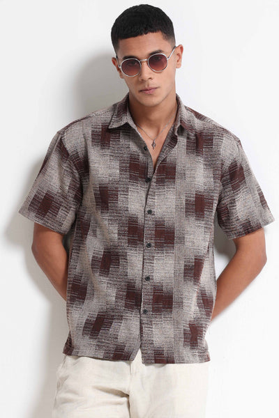 Maroon Cream Jacquard Boxy Fit Shirt