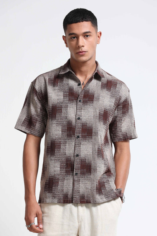 Maroon Cream Jacquard Boxy Fit Shirt