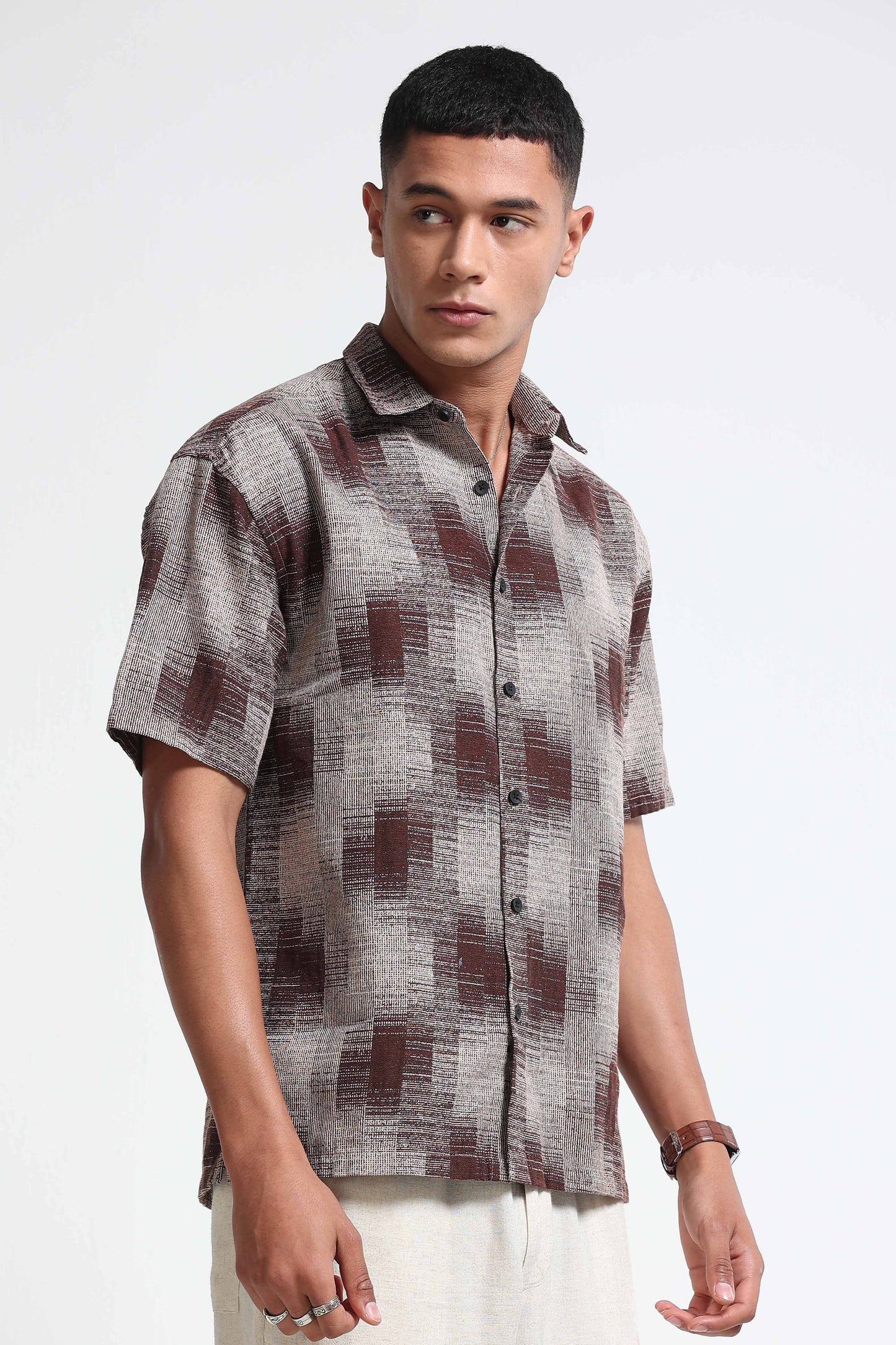 Maroon Cream Jacquard Boxy Fit Shirt