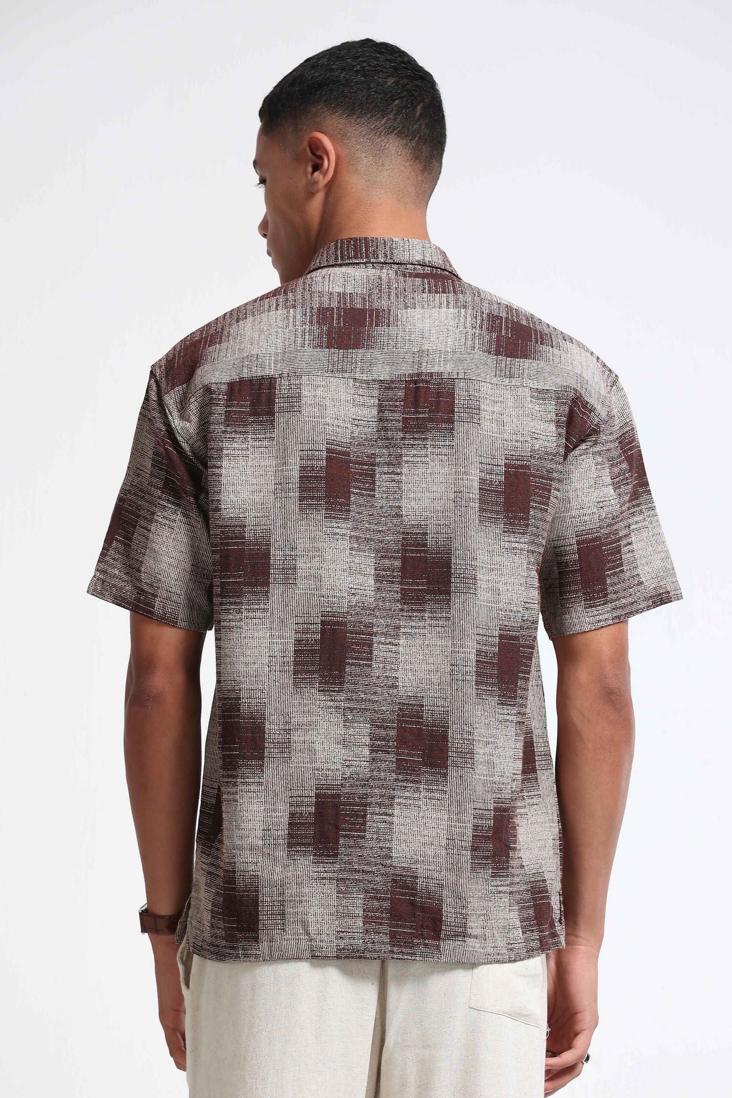 Maroon Cream Jacquard Boxy Fit Shirt