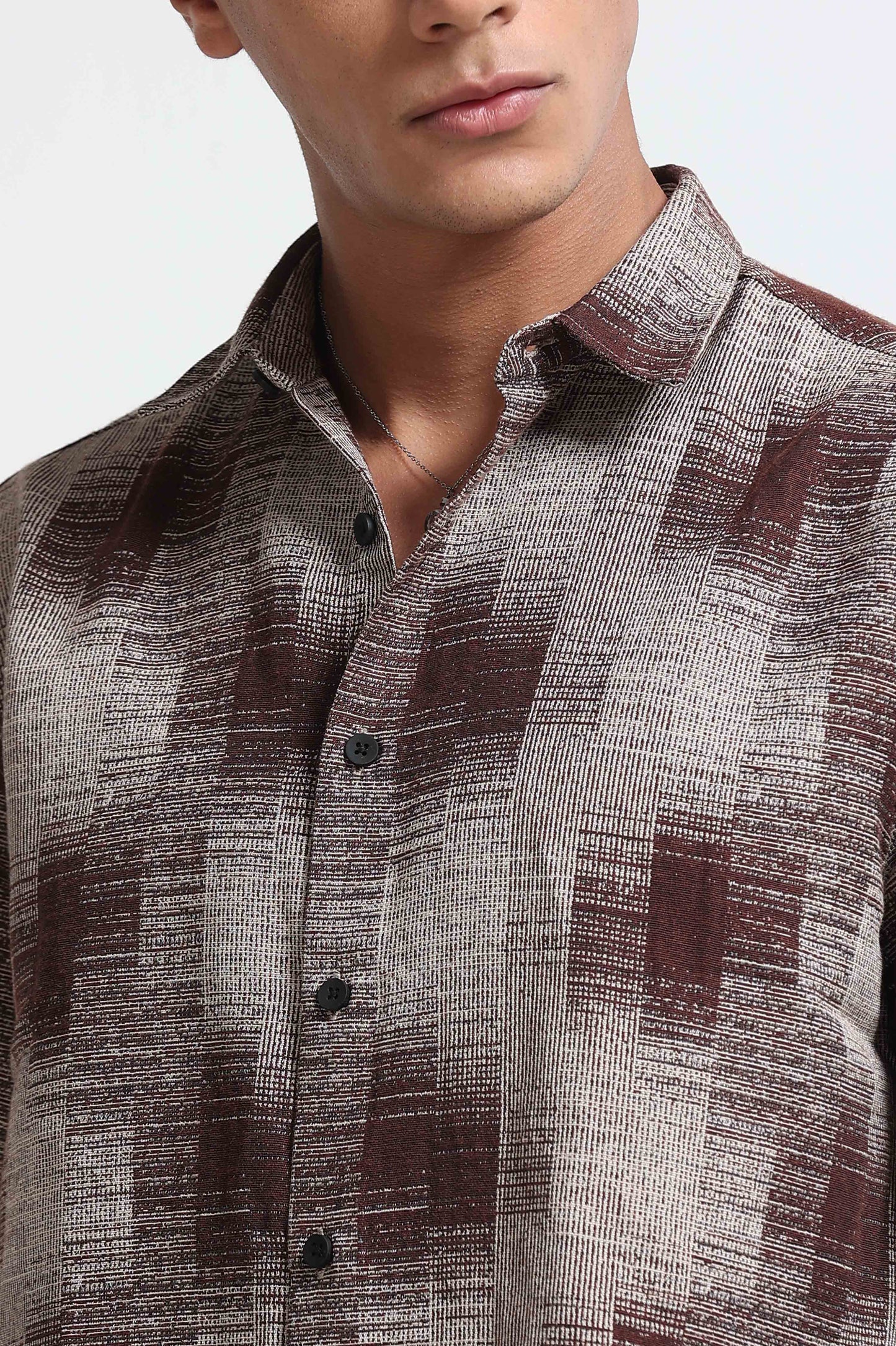 Maroon Cream Jacquard Boxy Fit Shirt