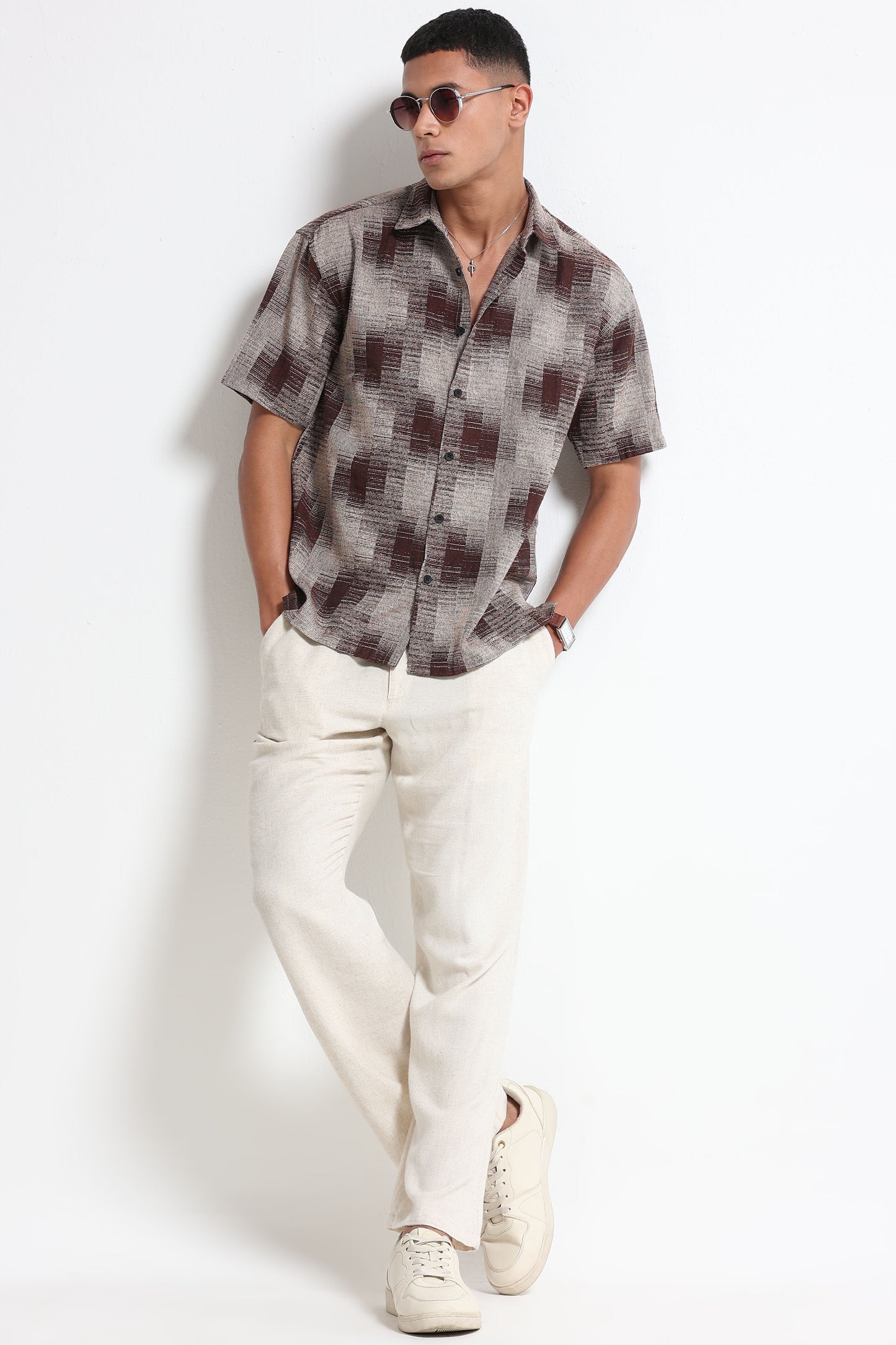 Maroon Cream Jacquard Boxy Fit Shirt
