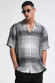 Oversized Panel Print Shirt Black White