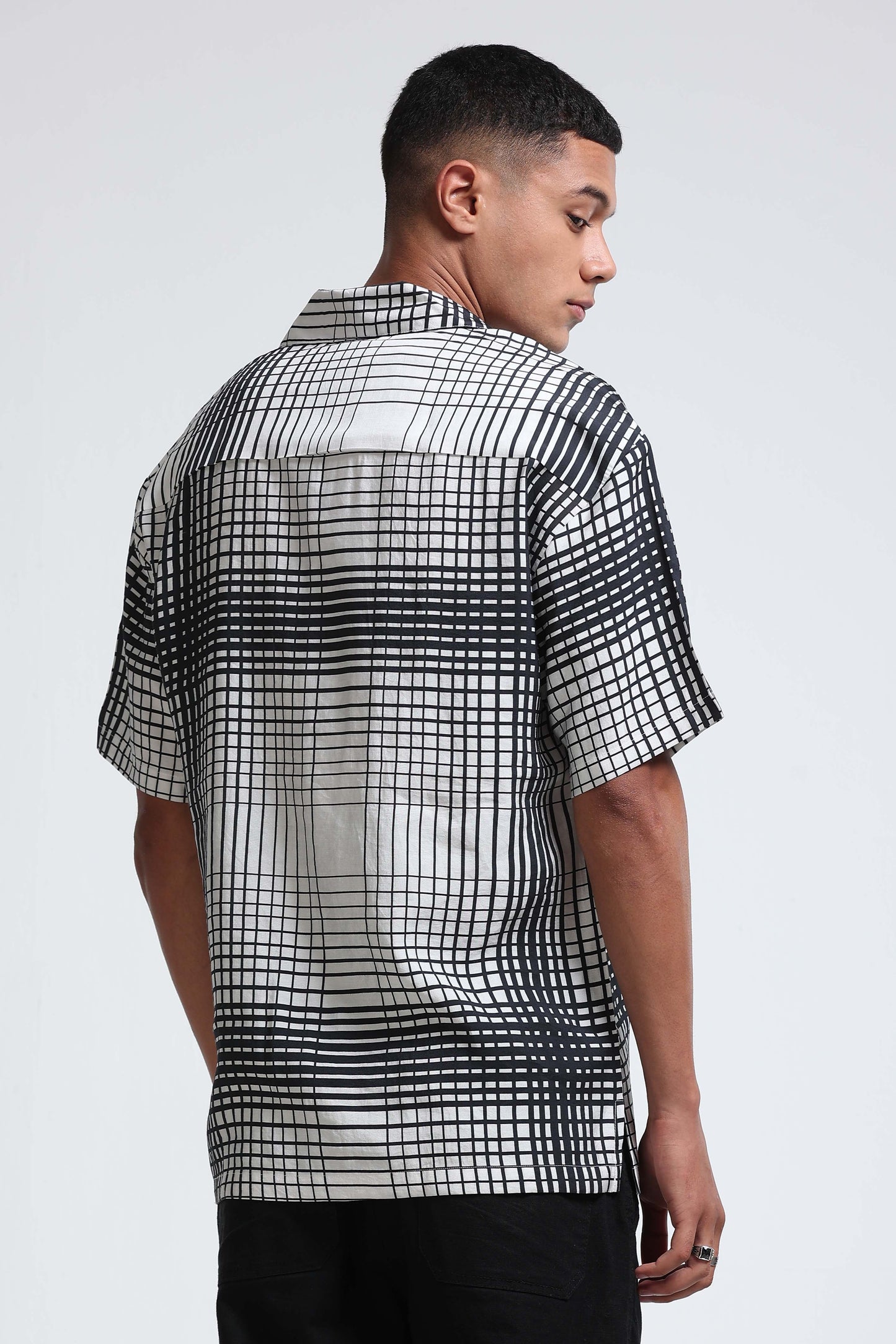 Oversized Panel Print Shirt Black White