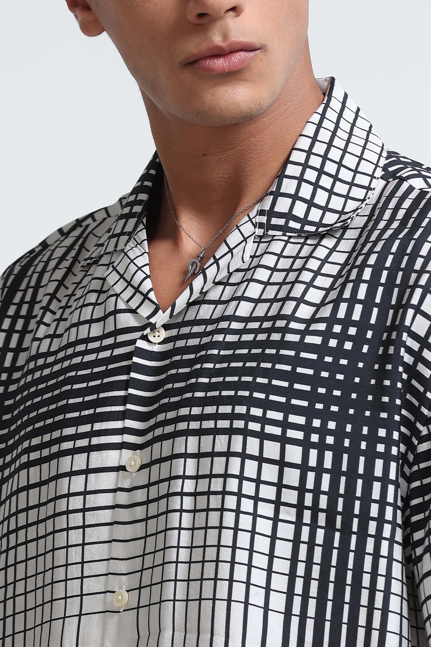 Oversized Panel Print Shirt Black White