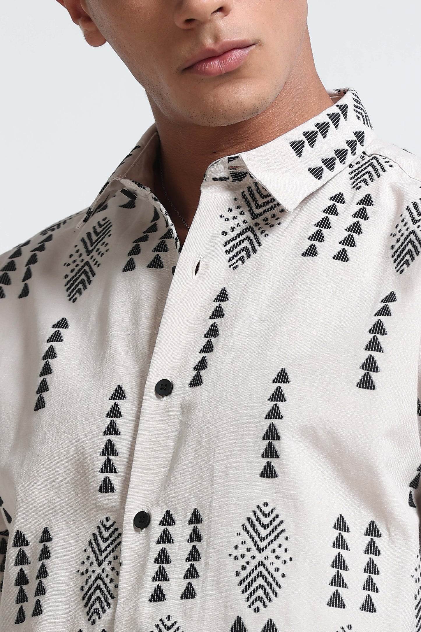 Cream Black Jacquard Boxy Fit Shirt