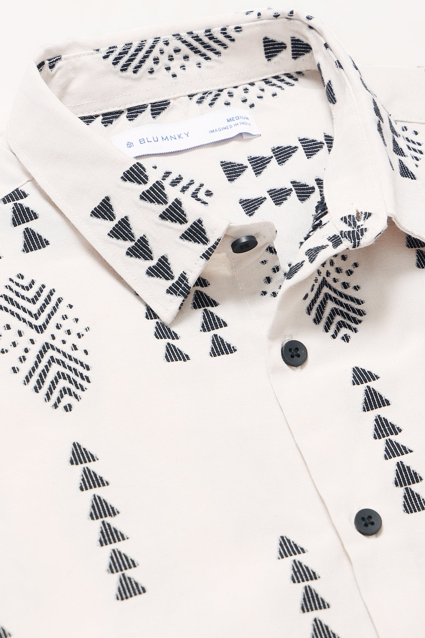 Cream Black Jacquard Boxy Fit Shirt
