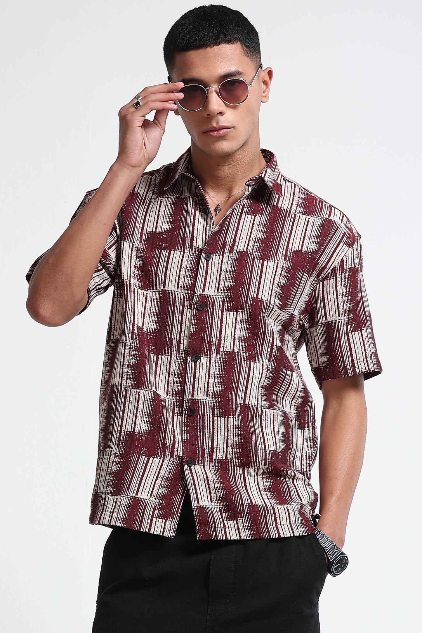 Maroon Jacquard Boxy Fit Shirt