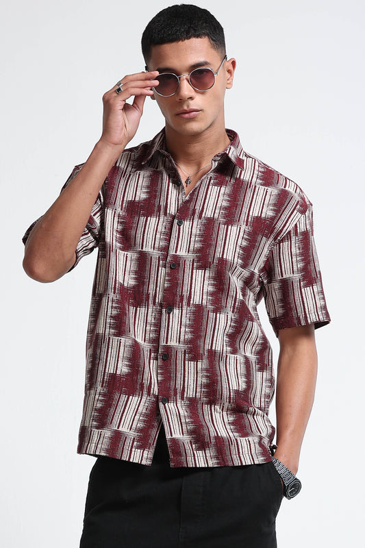 Maroon Jacquard Boxy Fit Shirt