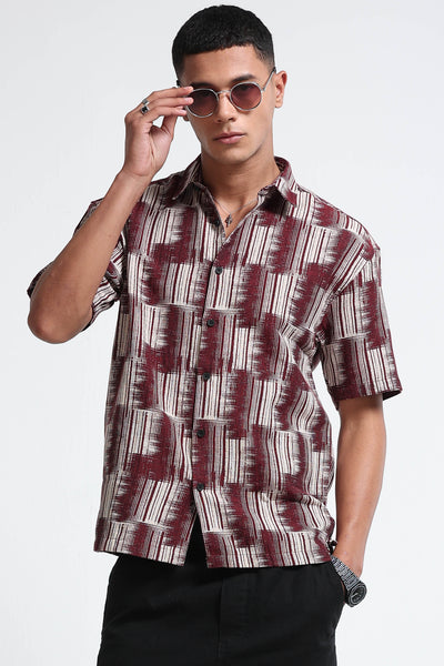 Maroon Jacquard Boxy Fit Shirt
