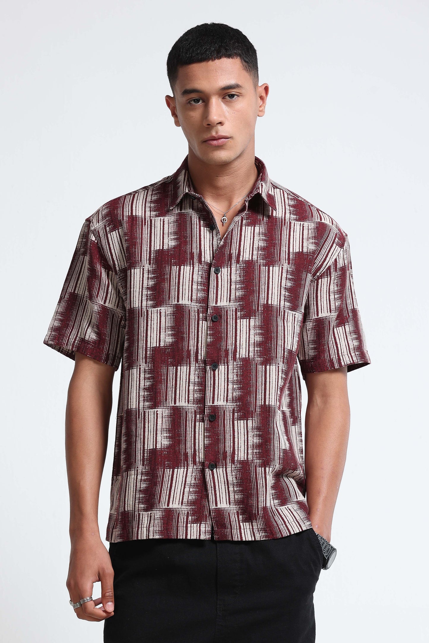 Maroon Jacquard Boxy Fit Shirt