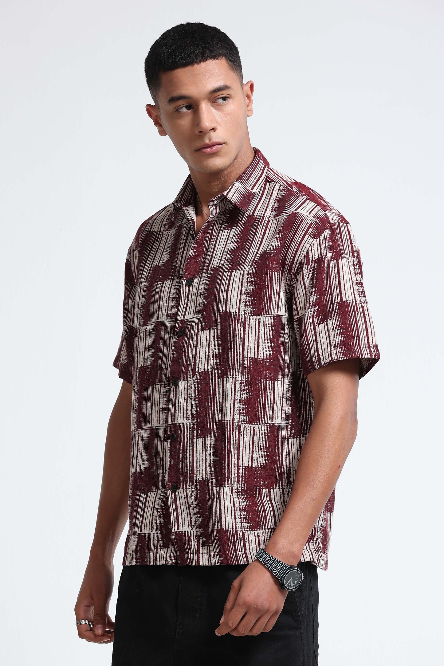 Maroon Jacquard Boxy Fit Shirt