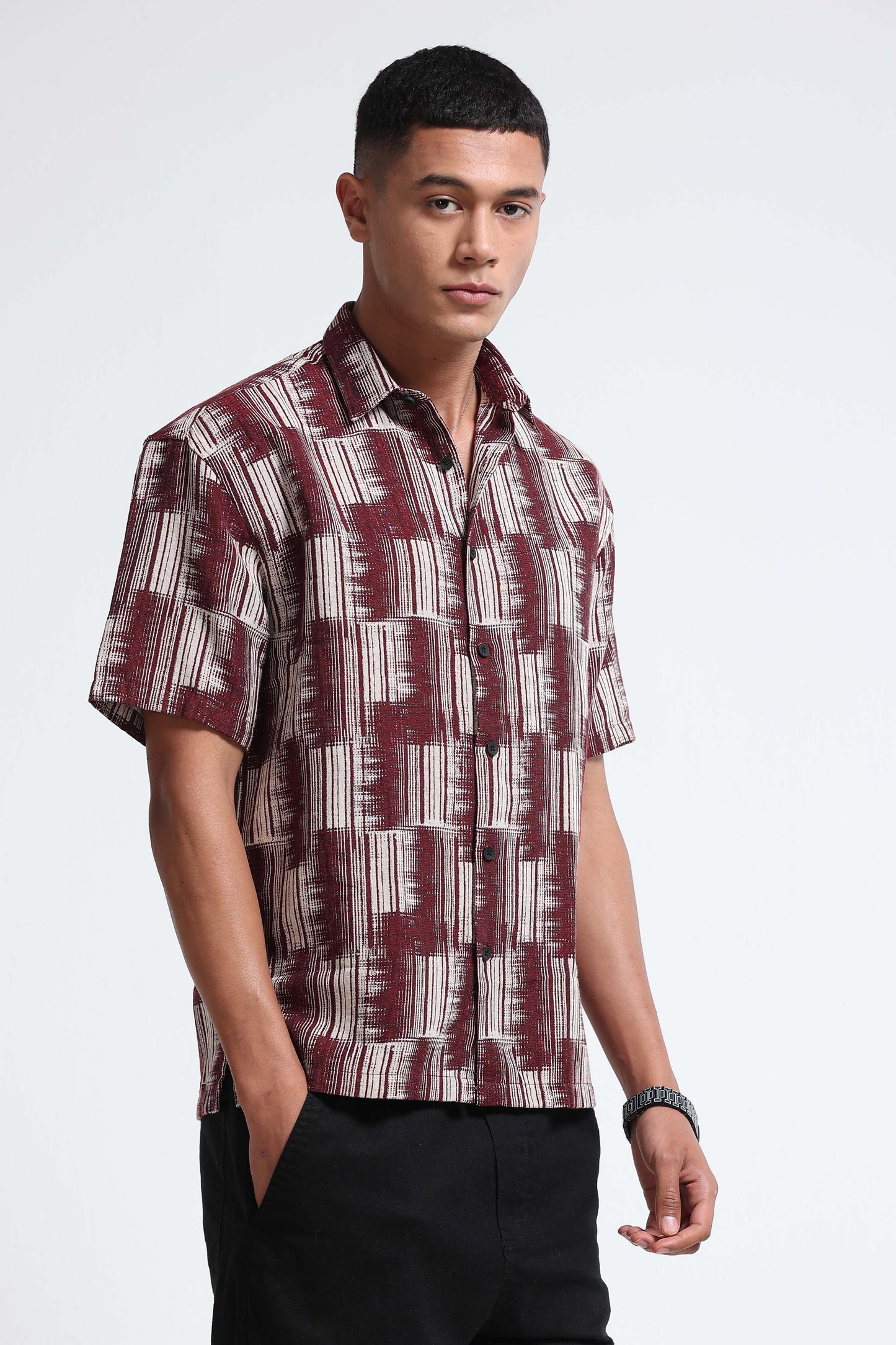 Maroon Jacquard Boxy Fit Shirt
