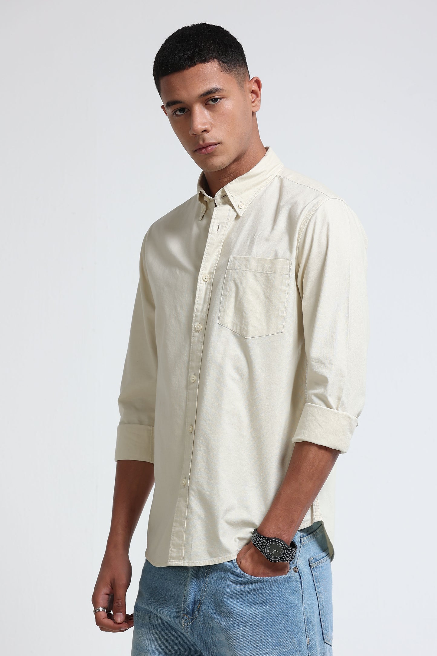 Cotton Oxford Solid Shirt Cream