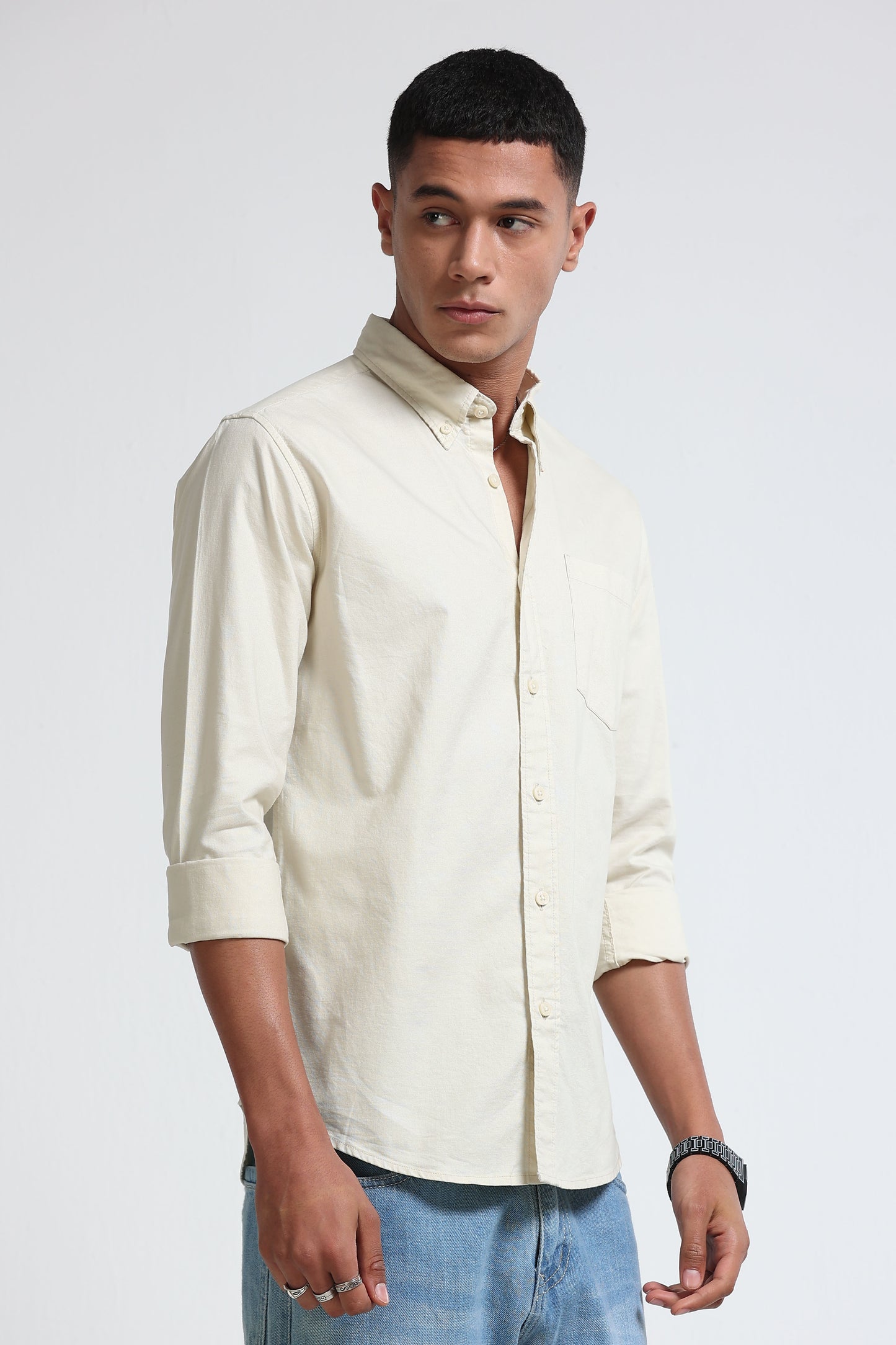 Cotton Oxford Solid Shirt Cream