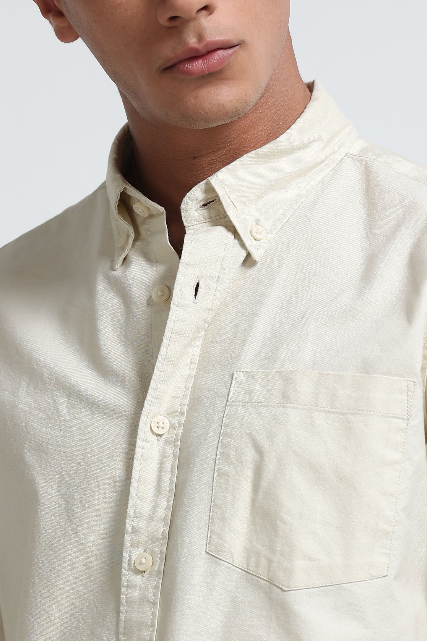 Cotton Oxford Solid Shirt Cream