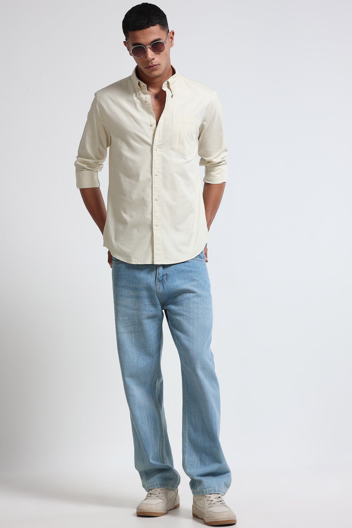 Cotton Oxford Solid Shirt Cream