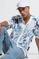 Oversized Panel Print Shirt Blue White