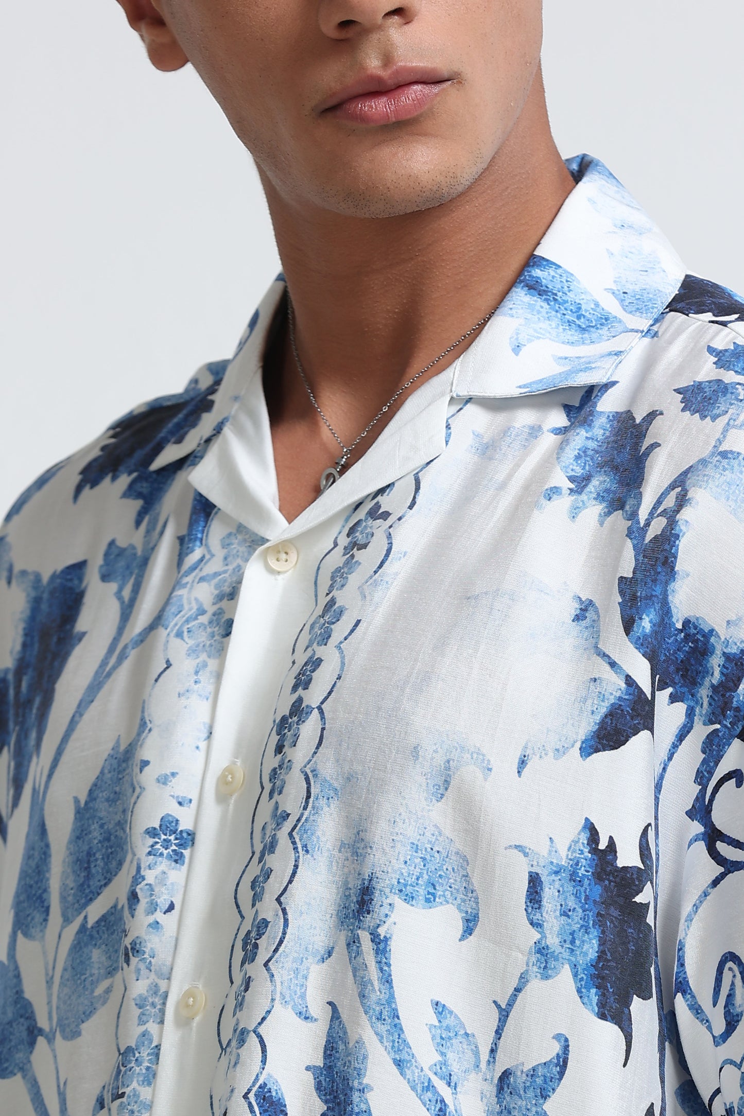 Oversized Panel Print Shirt Blue White