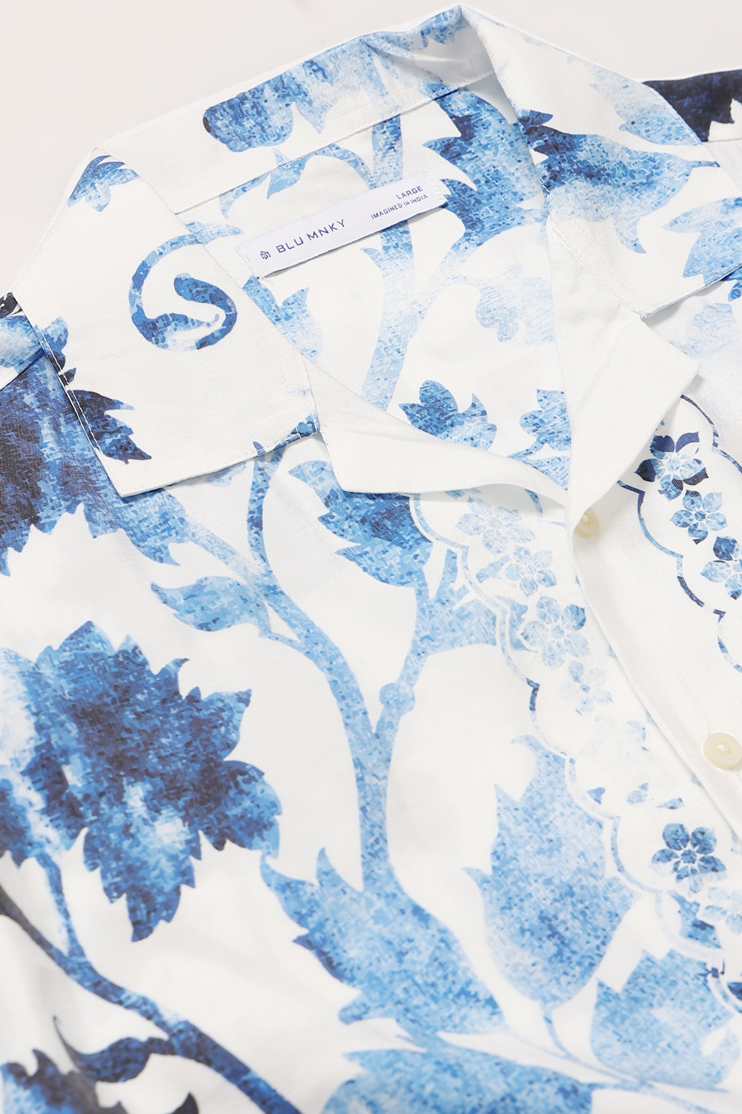 Oversized Panel Print Shirt Blue White