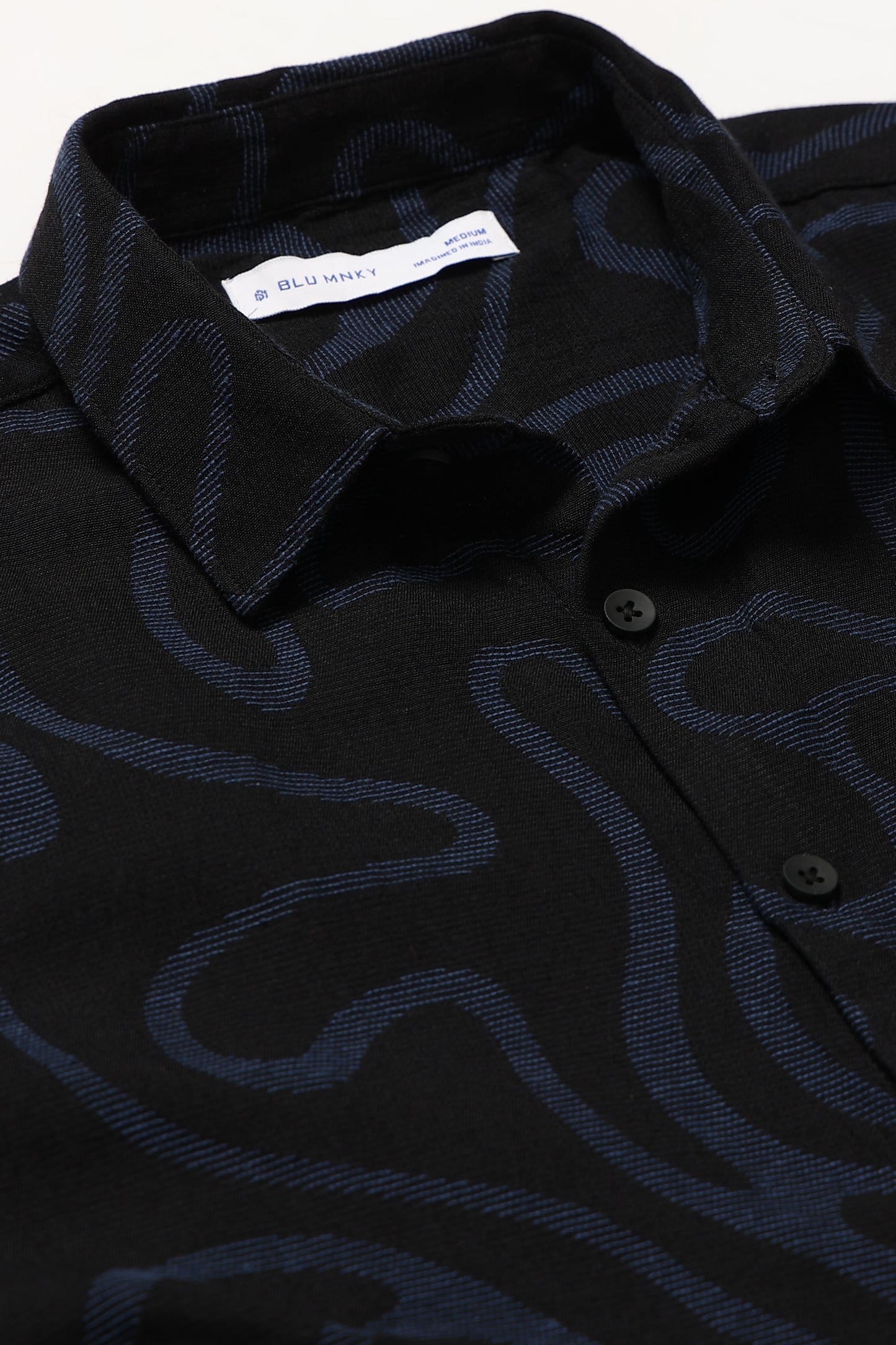 Black Blue Jacquard Boxy Fit Shirt