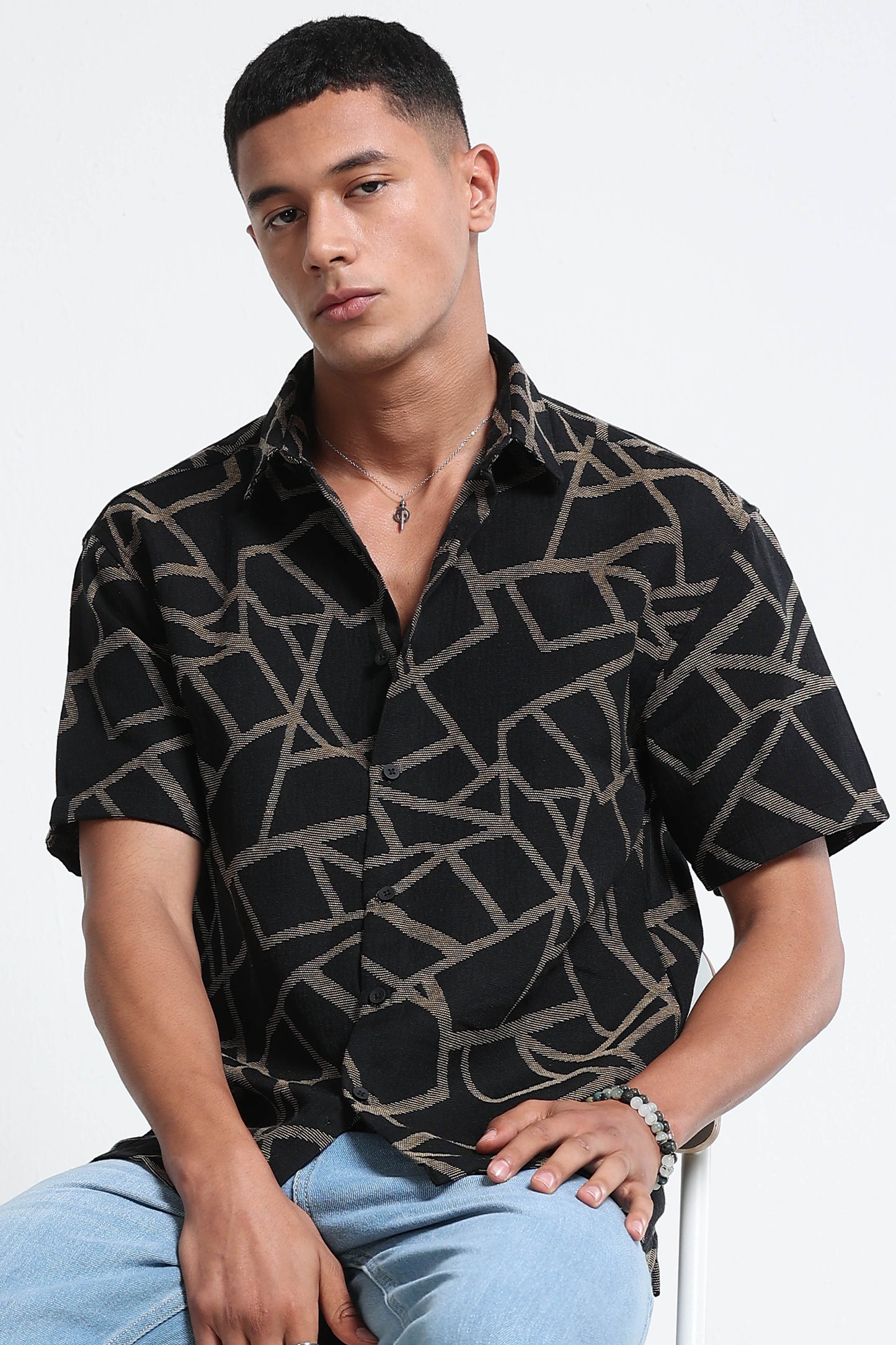 Yellow Jacquard Boxy Fit Shirt