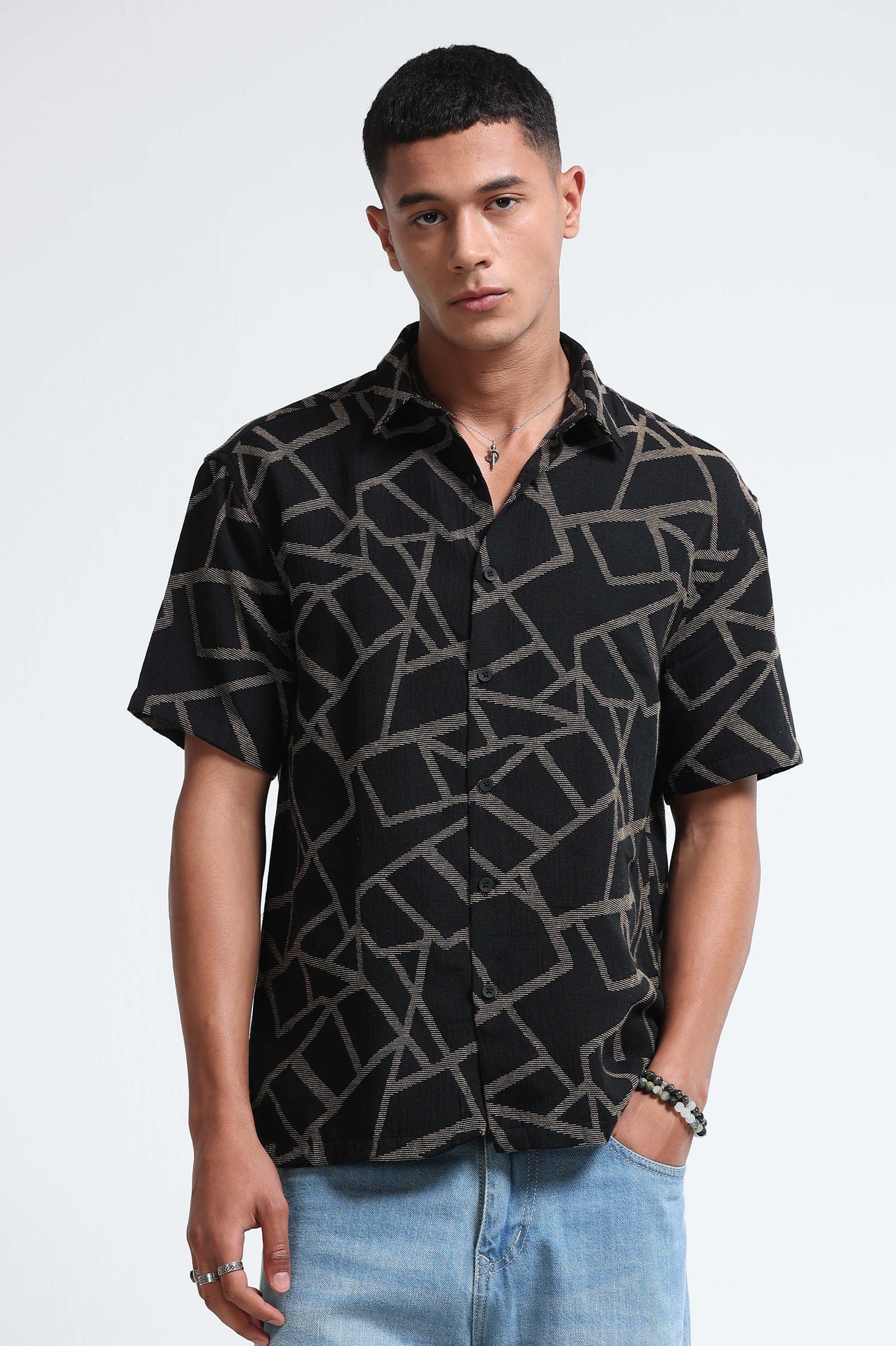 Yellow Jacquard Boxy Fit Shirt