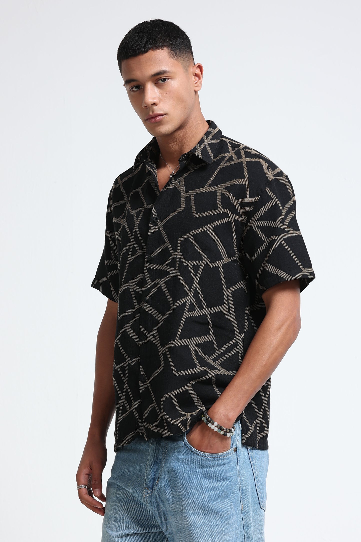 Yellow Jacquard Boxy Fit Shirt