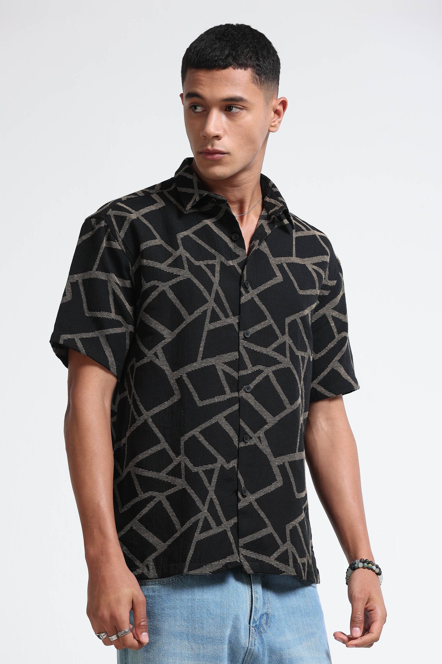 Yellow Jacquard Boxy Fit Shirt