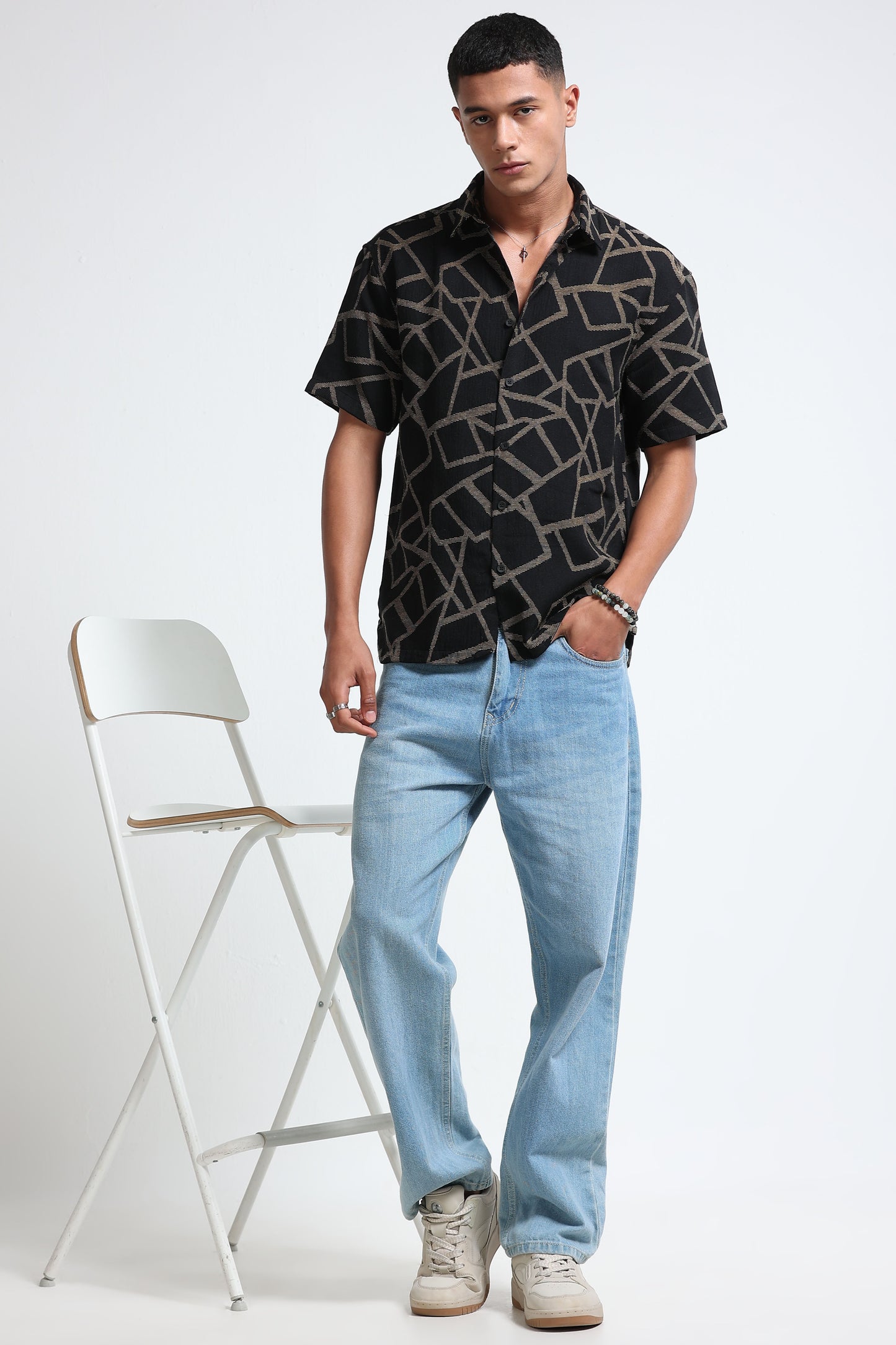 Yellow Jacquard Boxy Fit Shirt