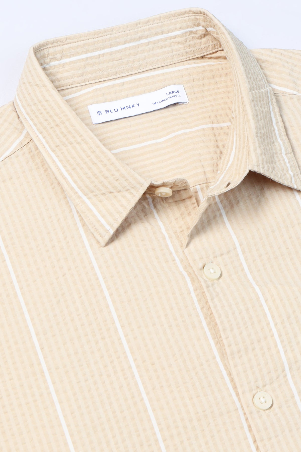 Men's Seersucker Striped Shirt Beige