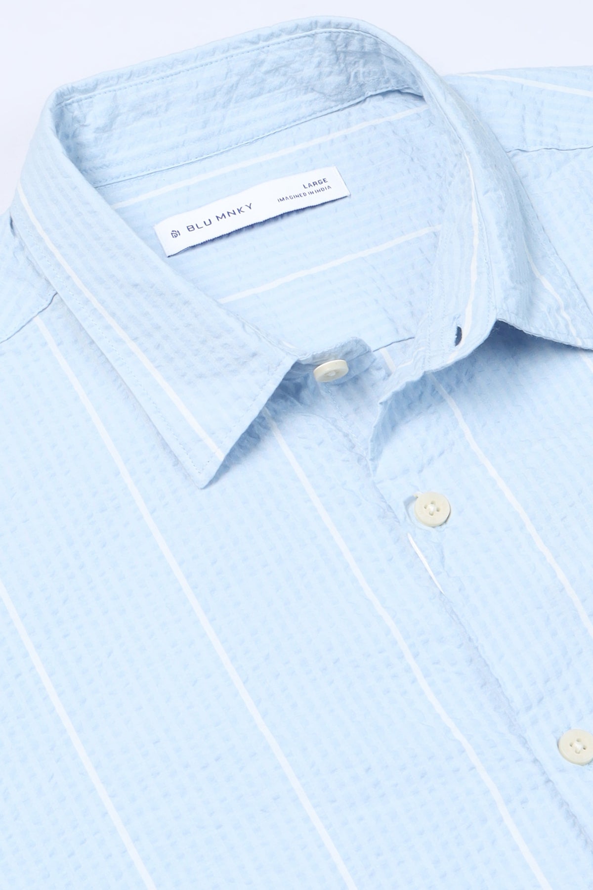 Men's Seersucker Striped Shirt Sky Blue