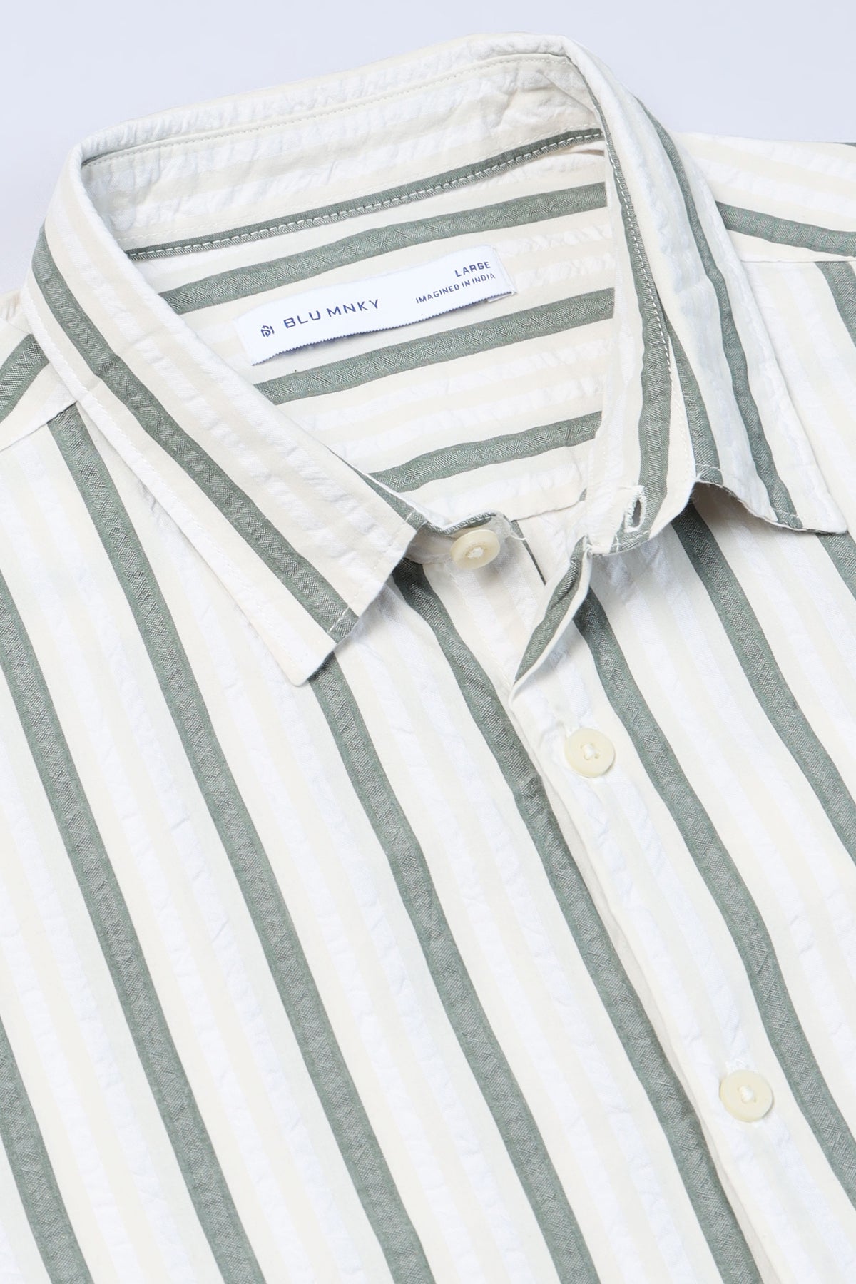 Men's Seersucker Striped Shirt Green Cream