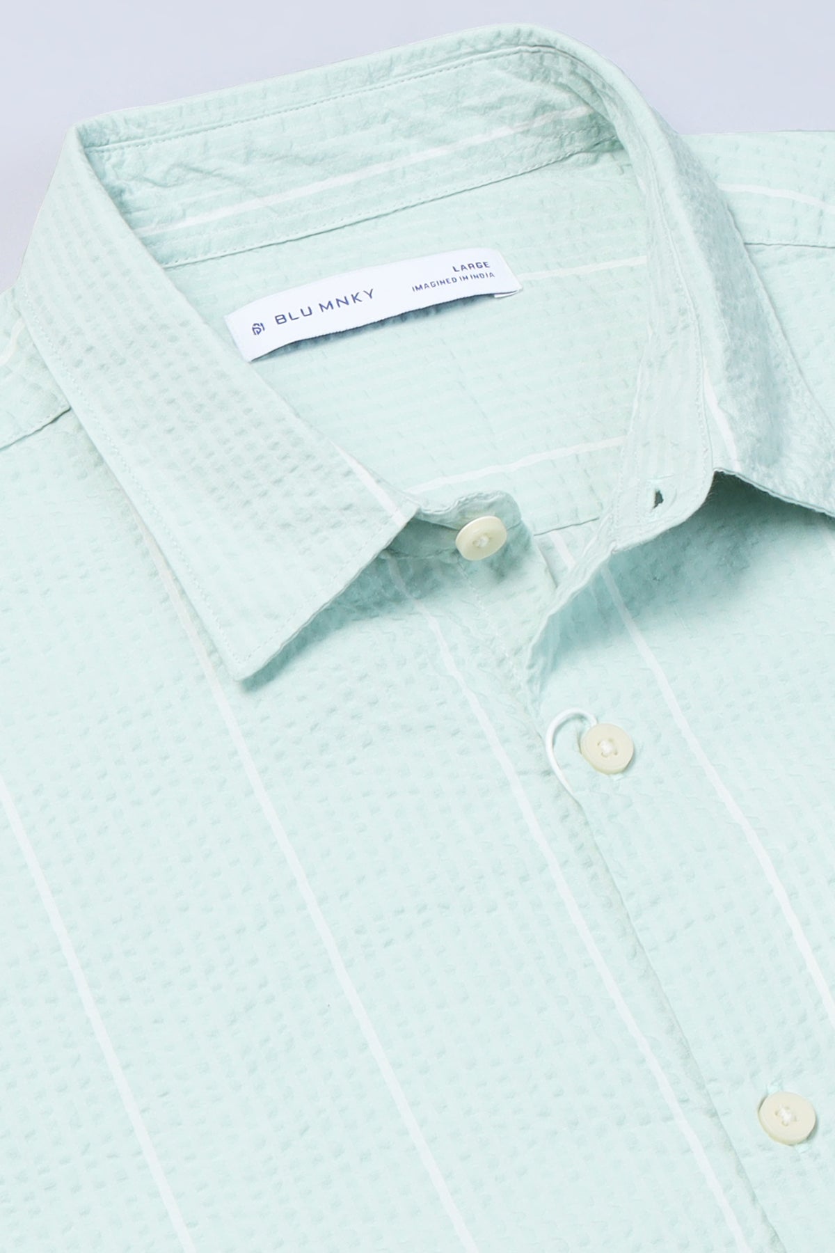 Men's Seersucker Striped Shirt Light Green