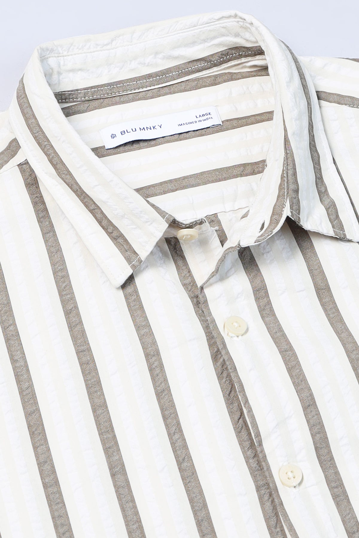 Men's Seersucker Striped Shirt Brown Cream